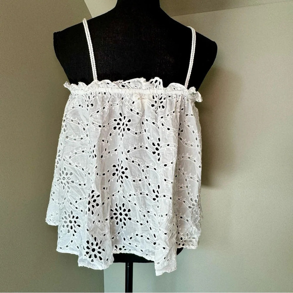 Anthropologie Maeve white TIE-FRONT LACE LAYER - One Size, eyelet, tassel - Picture 3 of 7